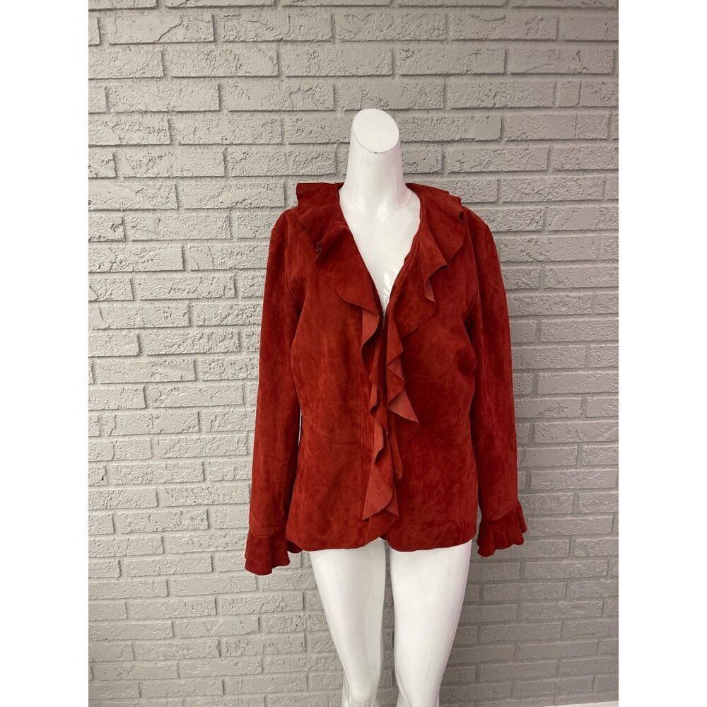 Bagatelle Suede Leather Ruffle Blazer Size 12